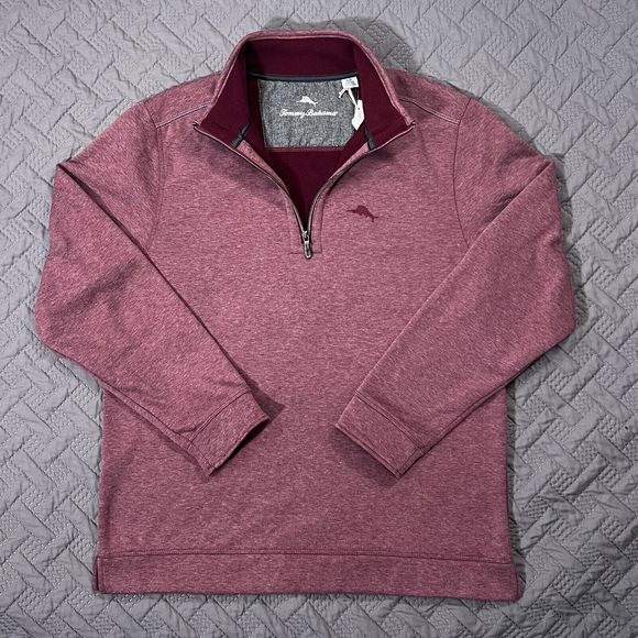 Tommy Bahama Half Zip Pullover Men’s Sz Small Tango Wave Heritage Wine HTHR NWT - Picture 2 of 13
